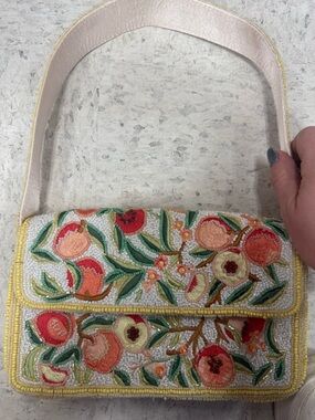 Beaded Floral Peach Embroidered Shoulder Bag